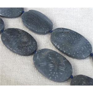 Coral Fossil Beads, chrysanthemum, blue, flat oval, approx 21x33-24x35mm, 16 inches [GMLB055]