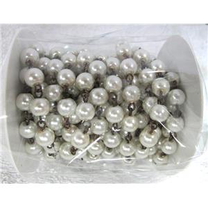rosary chain with white glass pearl bead, approx 8mm bead [GMLB069-8MM]