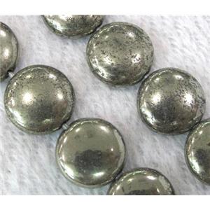 natural Pyrite Beads, flat-round, 14mm dia, 15.5 inches length [GMLB089-14MM]