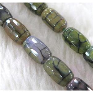 dragon veins Agate beads, faceted barrel, green, approx 8x12mm, 15.5 inches [GMLB1010]
