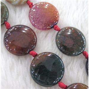 dragon veins Agate beads, flat round, mixed color, approx 30mm dia, 15.5 inches [GMLB1022-30MM]
