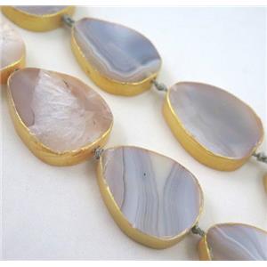 natural Agate beads, teardrop, dark-gold plated, approx 20-30mm, 15.5 inches [GMLB1029]
