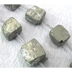 natural Pyrite Beads, freeform cube, approx 15mm, 15.5 inches [GMLB106]