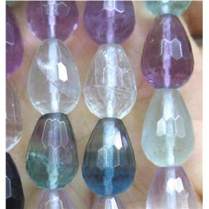 rainbow Fluorite beads, faceted 3D-teardrop, approx 10x14mm, 15.5 inches [GMLB1104]