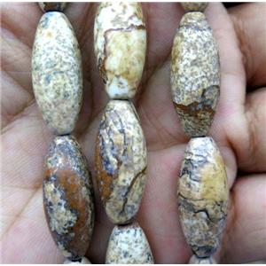 picture jasper bead, barrel, approx 10x25mm [GMLB1109]