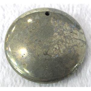 natural Pyrite pendant, flat-round, approx 40mm dia [GMLB112]