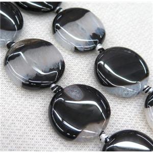 Agate Druzy circle beads, white black, approx 20mm dia [GMLB1133-20MM]