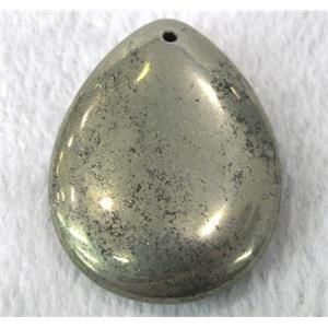 natural Pyrite pendant, teardrop, approx 35x45mm [GMLB114-35X45MM]