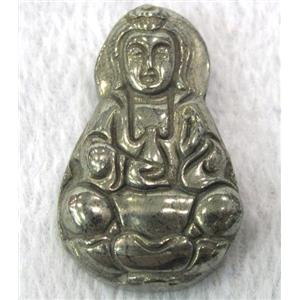 natural Pyrite pendant, guanyin buddha, approx 22x40mm [GMLB116]