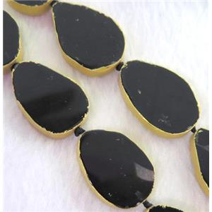 black agate bead, teardrop, gold plated, approx 20-25mm [GMLB1161]