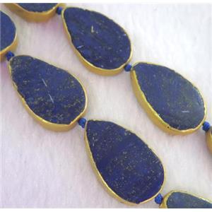 lapis lazuli bead, teardrop, gold plated, approx 20-25mm [GMLB1162]