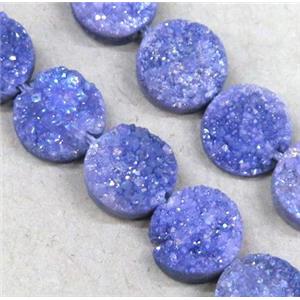 purple druzy quartz bead, flat round, approx 10mm dia, 20pcs per st [GMLB1237-10MM]