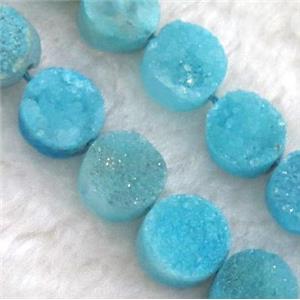 blue druzy quartz bead, flat round, approx 10mm dia, 20pcs per st [GMLB1238-10MM]