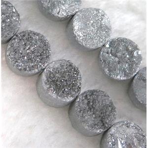 druzy quartz circle beads, silver electroplated, approx 10mm dia, 20pcs per st [GMLB1240-10MM]