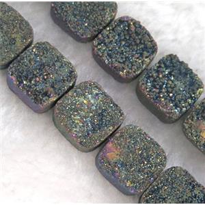 druzy quartz bead, square, green electroplated, approx 12x12mm, 16pcs per st [GMLB1245]