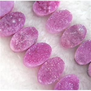 druzy quartz beads, oval, hot-pink, approx 10x16mm, 20pcs per st [GMLB1249]
