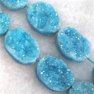blue druzy quartz beads, oval, approx 15x20mm, 10pcs per st [GMLB1250]