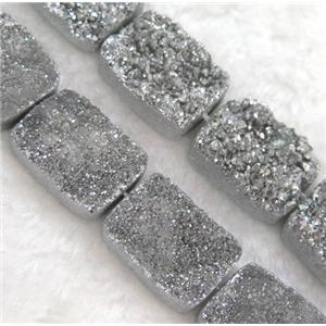 druzy quartz bead, rectangle, silver electroplated, approx 15x20mm, 10pcs per st [GMLB1252]