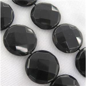 black agate onyx bead, faceted flat-round, approx 20mm dia [GMLB1295-20MM]