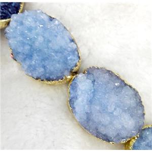 lt.blue druzy quartz beads, oval, gold plated, approx 20x30mm, 6pcs per st [GMLB1341]