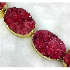 red Druzy Quartz beads, oval, gold plated, approx 20x30mm, 6pcs per st [GMLB1343]