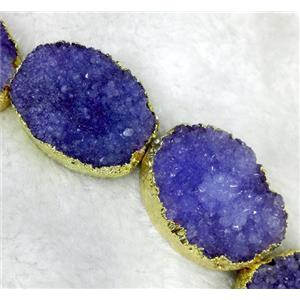 purple quartz druzy beads, oval, gold plated, approx 20x30mm, 6pcs per st [GMLB1344]