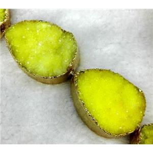 yellow quartz druzy beads, teardrop, gold plated, approx 20x30mm, 6pcs per st [GMLB1346]