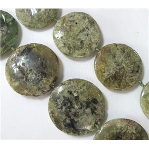 green garnet beads, flat round, approx 30mm dia [GMLB136]