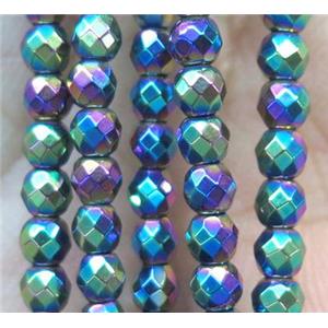 Hematite Beads, faceted round, rainbow electroplated, approx 3mm dia [GMLB1372]