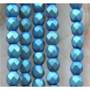 hematite bead, faceted round, green electroplated, approx 3mm dia [GMLB1373]