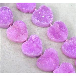 Quartz Druzy Beads, heart, hotpink, approx 12mm dia [GMLB1419]