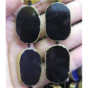 black agate beads, oval, approx 20x30mm [GMLB1500]
