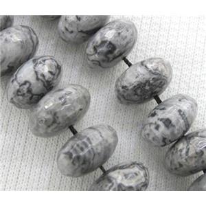 Grey Picture Jasper beads, faceted rondelle, approx 12x20mm [GMLB167-12X20MM]