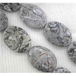 grey Picture Jasper beads, oval, approx 15x30mm [GMLB168-15X30MM]