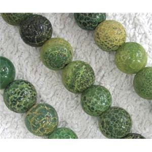 Crackle agate stone bead, round, green, 8mm dia, approx 48pcs per st [GMLB236]