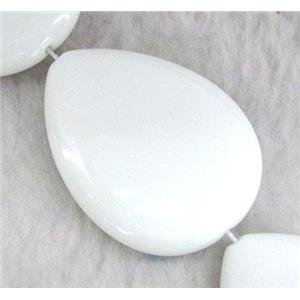 white porcelain beads, flat-teardrop, approx 30x40mm, 15.5 inches [GMLB344]
