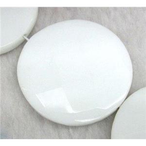 white porcelain bead, faceted flat-round, approx 35mm dia, 15.5 inches [GMLB345]