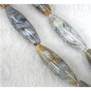 gray Bamboo Agate beads, rice-shaped, approx 12x40mm, 15.5 inches [GMLB365-12X40MM]