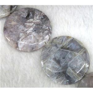gray Bamboo Agate beads, faceted circle, approx 40mm dia, 15.5 inches [GMLB368]
