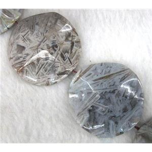 gray Bamboo Agate beads, flat round, wave, approx 35mm dia, 15.5 inches [GMLB369-35MM]