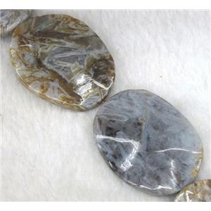 gray Bamboo Agate beads, wave oval, approx 10x20mm, 15.5 inches [GMLB370-10X20MM]