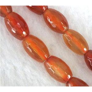 red carnelian agate beads, faceted barrel, approx 8x14mm, 15.5 inches [GMLB375-8X14MM]
