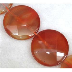 red carnelian agate beads, faceted flat round, approx 30mm dia, 15.5 inches [GMLB376-30MM]