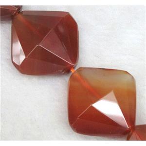 red carnelian agate stone bead, faceted corner-drilled square, approx 35x35mm, 15.5 inches [GMLB379-35MM]