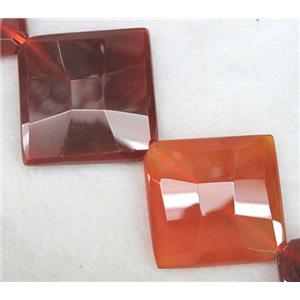 red carnelian agate beads, faceted corner-drilled square, approx 35x35mm, 15.5 inches [GMLB380-35MM]