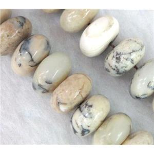 white Peruvian Moss Opal Jasper beads, rondelle, approx 8x12mm, 15.5 inches [GMLB386-8X12MM]