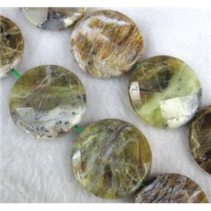 yellow opal stone beads, faceted flat round, approx 30mm dia, 15.5 inches [GMLB403]