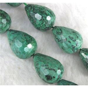 green picture jasper beads, faceted teardrop, approx 15x20mm, 15.5 inches [GMLB414]