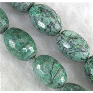 green picture jasper beads, faceted barrel, approx 12x18mm, 15.5 inches [GMLB415]