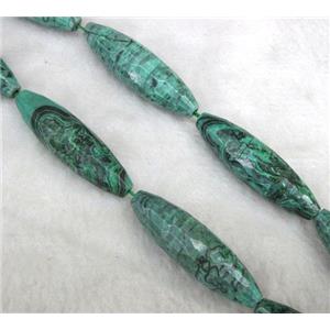 green picture jasper bead, faceted rice-shaped, approx 12x40mm, 15.5 inches [GMLB416]